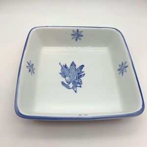 Vintage Ceramic Blue & White Ribbed Edge Small Dish